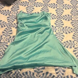 Aqua silk homecoming dress- strapless